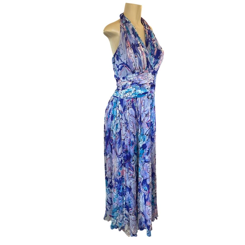 Women 12 Tadashi Shoji Collection Maxi Halter Dress Gown Silk Floral Printed